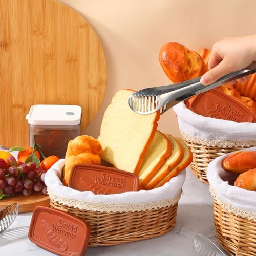 Havawish 3 Pack Wicker Bread Baskets with Warmer Stones for Home Kitchen