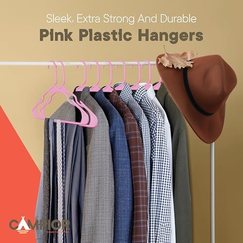 Pink Plastic Hangers 60 Pack– Heavy-Duty Plastic Hangers Slim and Space-Savin...