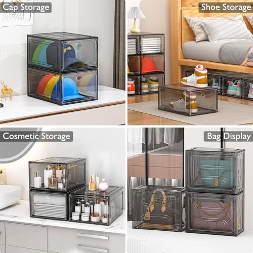 12 Pack Shoe Organizer, Stackable Shoe Storage Boxes with Magnetic Door