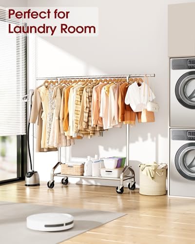 Sakugi Extendable 49.8-74.8" W Stainless Steel Clothes Rack, Silver