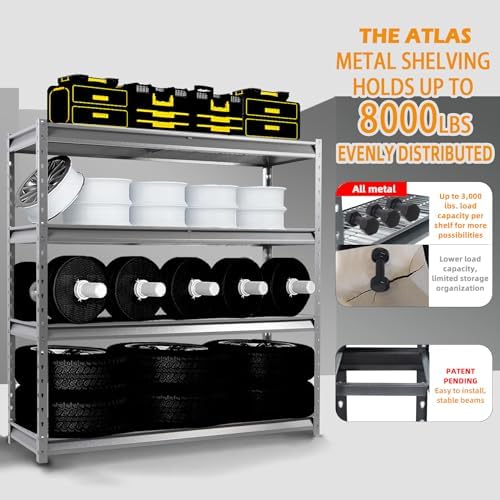 The Atlas 72" W Heavy Duty Garage Shelving Load 8000 Lbs, 4 Tier Metal S...