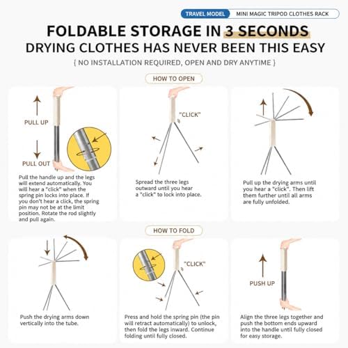 Foldable Tripod Clothes Drying Rack, Portable Laundry Rack for Travel