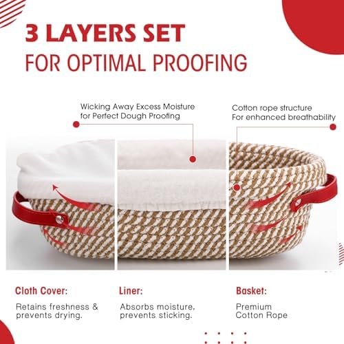 Gejoy 4 Set Banneton Bread Proofing Baskets Bulk with Liner Scraper Handle