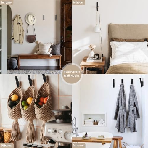 Wood Wall Hooks 4 Pack Coat Hooks Wall Mount, Towel Hooks for Bathrooms