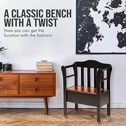 Peaceful Classics Wooden Entryway Storage Bench, Black