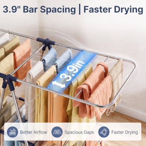 Stainless Steel 2-Tier Foldable Clothes Drying Rack, 57 Inches Max Height