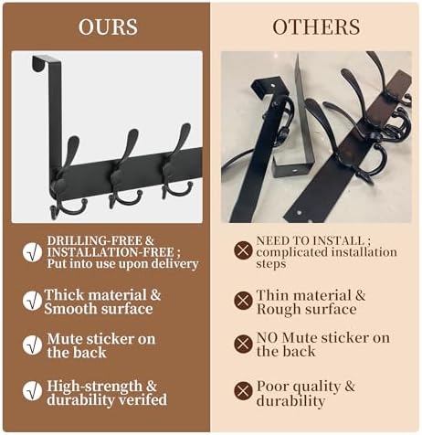 No Drill, No Installation Over The Door Coat Rack with 15 Hooks - Door Hanger...