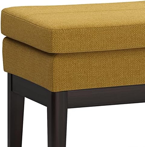 SIMPLIHOME Carlson 45" Wide Vegan Leather Rectangle Ottoman in Marigold