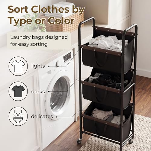 GRANNY SAYS 3 Tiered Laundry Sorter, Narrow Hamper Cart with Wheels