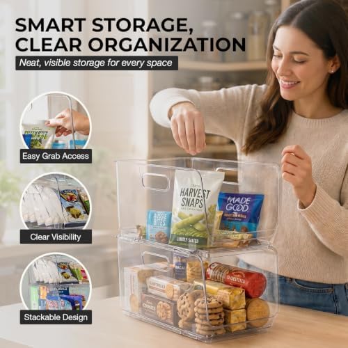 ClearSpace Stackable Storage Bins, Front Pantry Organizer, Medium, 4 Pack