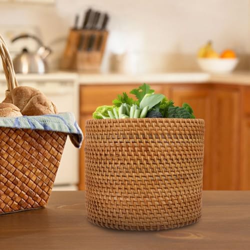 Mikikit Rattan Fruit Storage Basket 7.87 X 7.87 X 6.49 in Round Wicker Basket...
