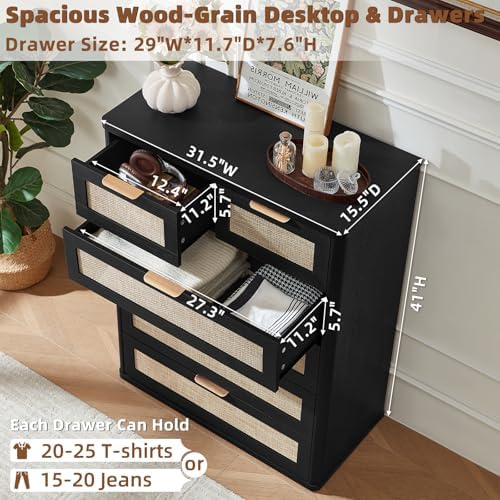 LEYAOYAO Rattan Dresser for Bedroom, 41" Tall Chest of Drawers