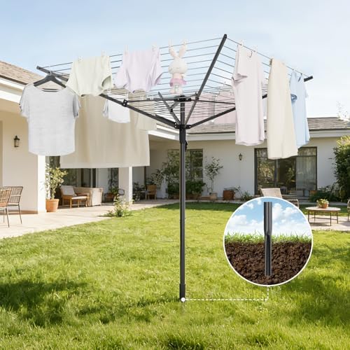 Heavy Duty Outdoor Umbrella Drying Rack, Rotating Height Adjustable Clothesli...