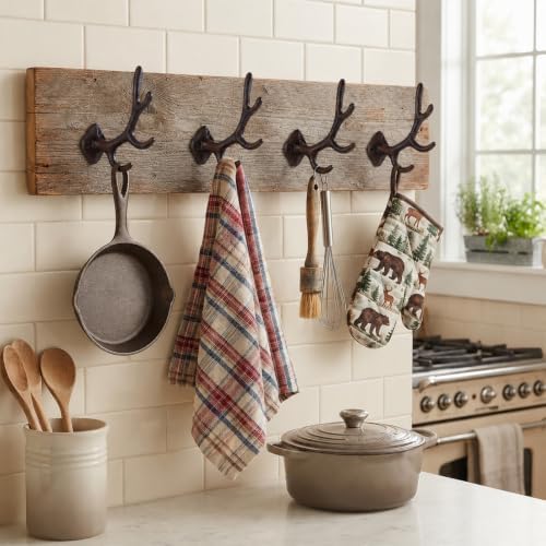 Chumia 8 Pcs Rustic Cast Iron Wall Hooks Deer Antler Coat Hooks, Brown