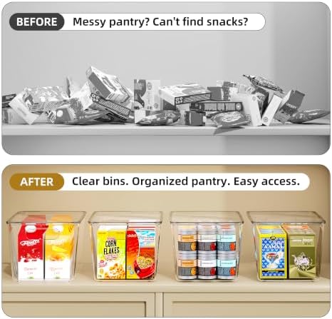 8 Pack Clear Plastic Storage Bins with Lids Stackable, XLarge