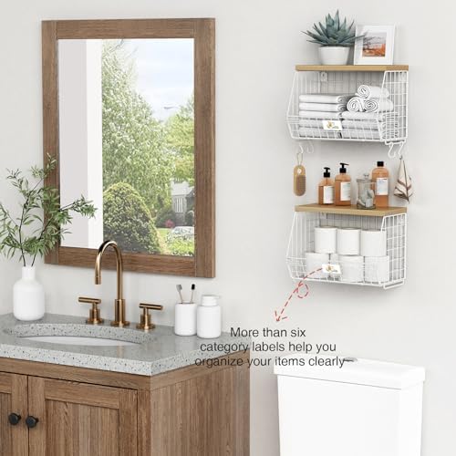 Goozii White Fruit Storage Basket for Kitchen Counter Set of 2, Wall Mount Wi...