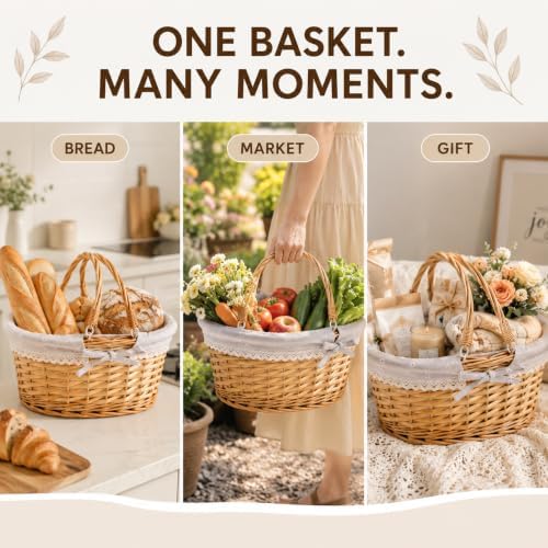 Large Wicker Basket with Handles,Bread Baskets for Serving Sourdough Proofing...