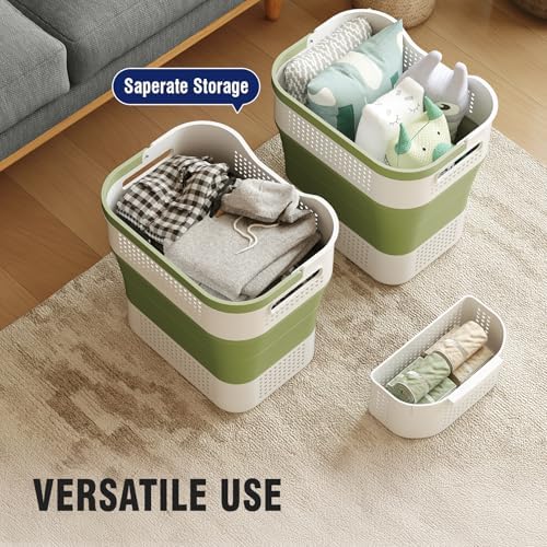 TECHMILLY Collapsible Plastic Laundry Basket Hamper with Handles, 35L Portabl...