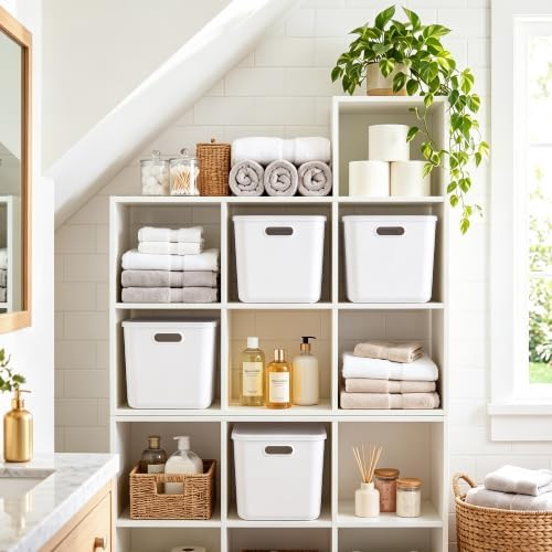Citylife 24QT Plastic Storage Bins with Lids White Box with Handles, 4-Pack
