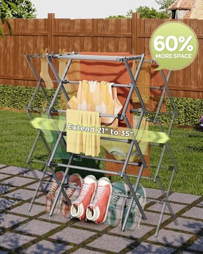 APEXCHASER 3-Tier Foldable Clothes Drying Rack, 37.6" H, Grey/Black