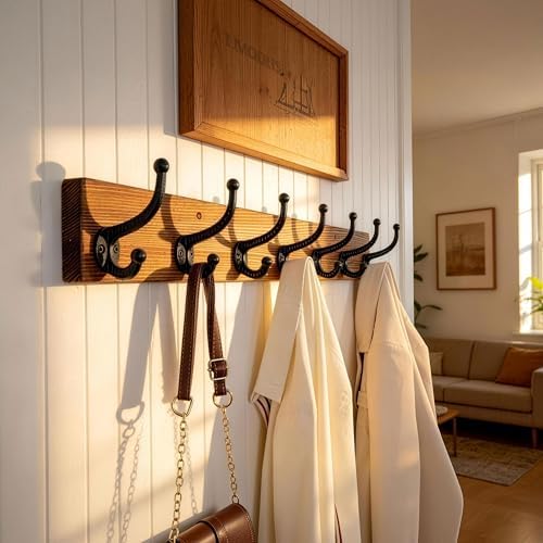 WEBI Rustic Coat Rack Wall Mount,30" Long 7 Cast Iron Coat Hooks Wall Mo...