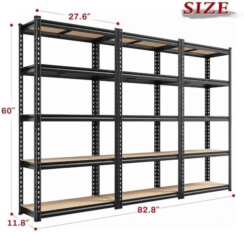 REIBII Set of 3 Storage Shelves 5 Tier Garage Shelving Heavy Duty Load 2000LB...