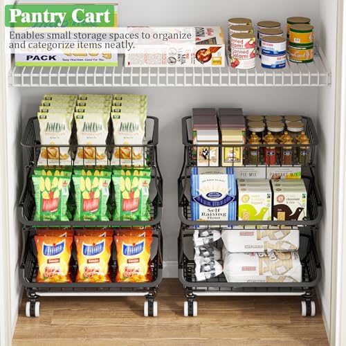 3 Tire Rolling Pantry Organizers and Storage Cart on Wheels