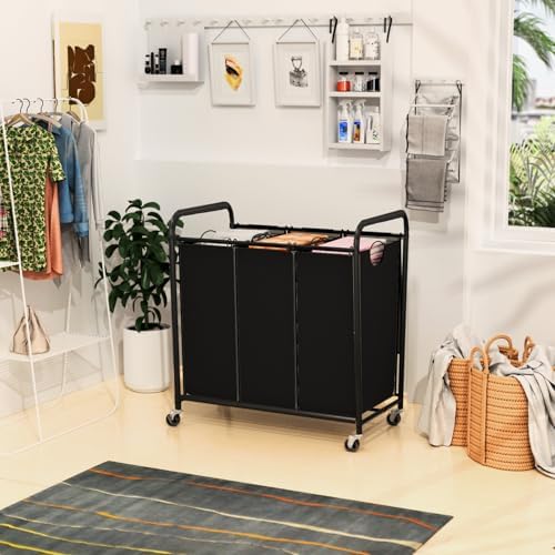 180L Laundry Sorter 3 Section, Rolling Laundry Basket with Wheels and Lid
