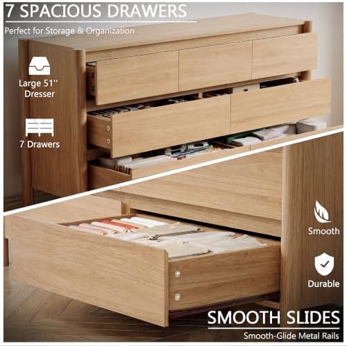 HOUROM Oak Dresser for Bedroom,63" Wide 9 Drawer Mid Century Modern Chest
