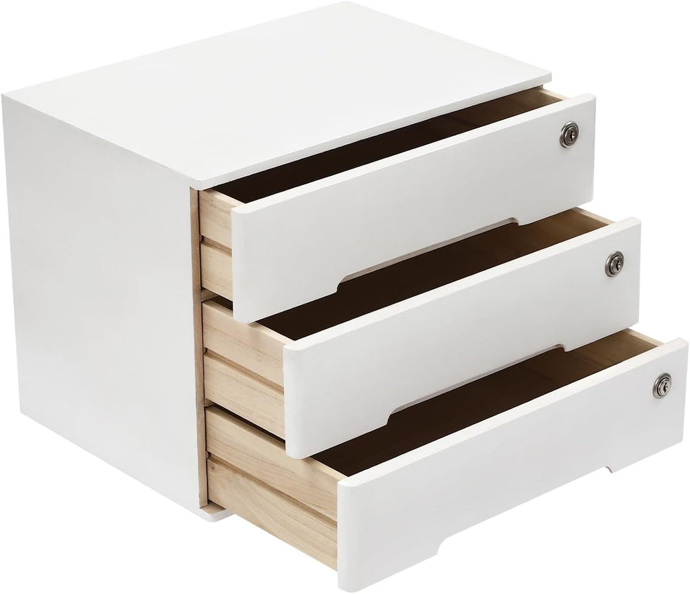 3 Drawers Wood Storage Box Wooden Storage Cabinet Organizer, Tabletop Storage...