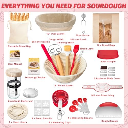 EWFEN Sourdough Starter Kit with Round & Oval Banneton, Complete Sourdoug...
