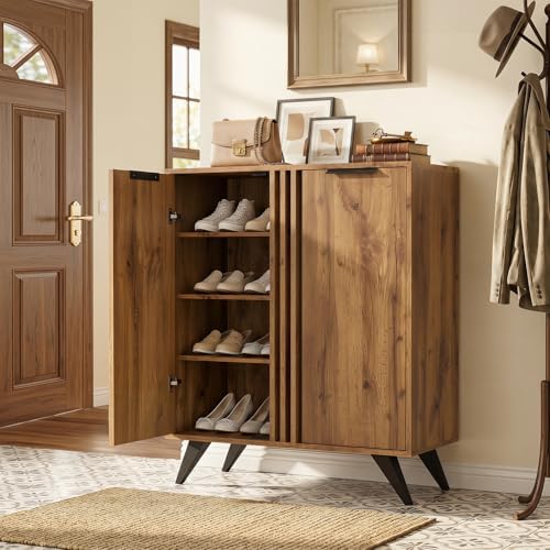 GIANTEX 4-Tier Wooden Shoe Cabinet for Entryway with 2 Doors