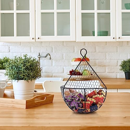 BSTKEY Set of 2 Hanging Black Metal Fruit Vegetable Baskets