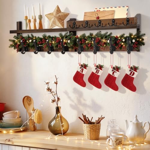 33.86" Wall Mounted Coat Rack with Shelf, 13 Hooks Pre-Assembled