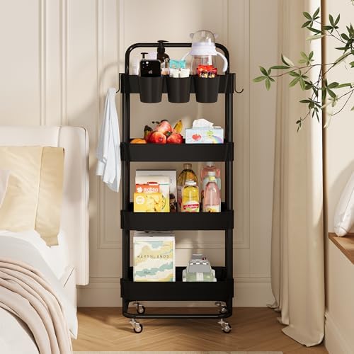 Buzowruil 4-Tier Rolling Utility Cart, Storage Cart with Handle Multi-Purpose...