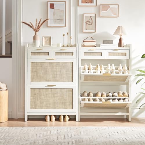 HOKYHOKY Rattan Shoe Storage Cabinet with 2 Drawers & 2 Flip Drawers