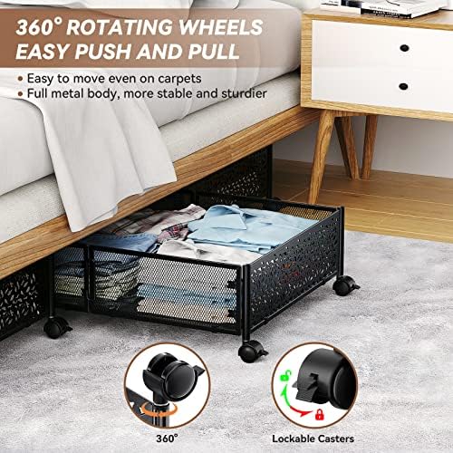 PHINOX Under Bed Storage Container with wheels,Patterned,Metal,2 Pack,Black