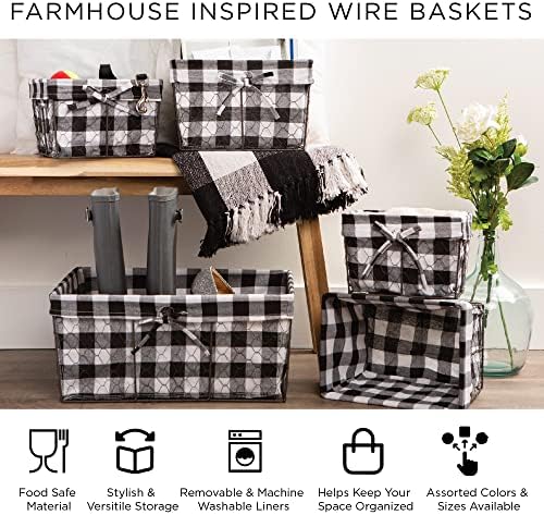 DII Farmhouse Chicken Wire Storage Baskets with Liner, Set of 3, French Blue,...