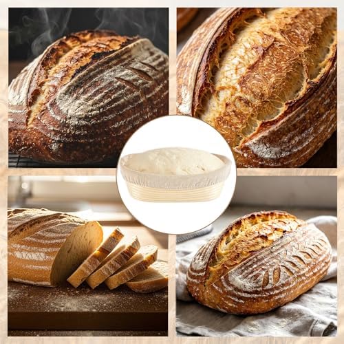 12 Pack Banneton Bread Proofing Basket 10 Inch Oval Rattan Banneton Baskets w...