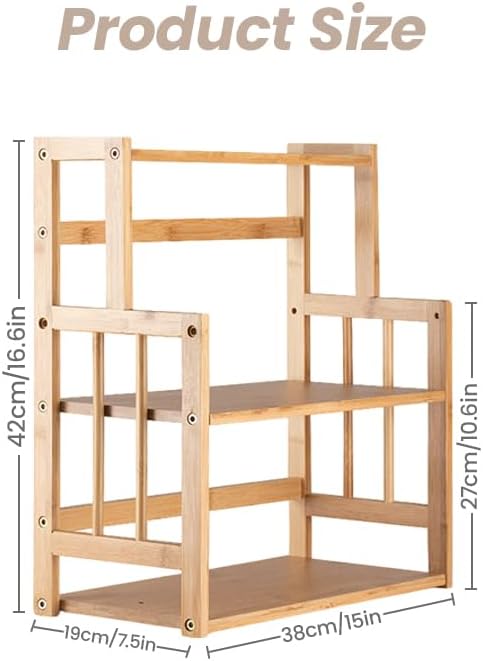 Bamboo Spice Rack 3-Tier Kitchen Countertop Organizer, Adjustable Shelf Pantr...