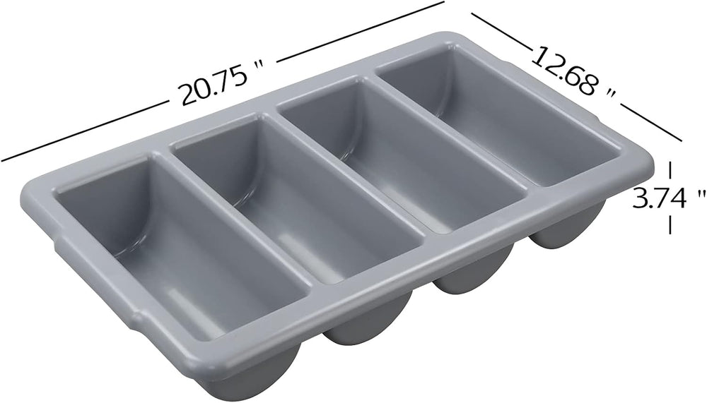 Begale 4-Pack Commercial Cutlery Bin, 4-Compartment Cutlery Bin, Gray