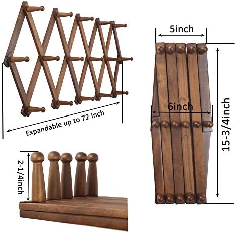 WEBI Accordion Wall Hanger, Wooden Coat Rack Wall Mounted, Hat & Cap Hook...
