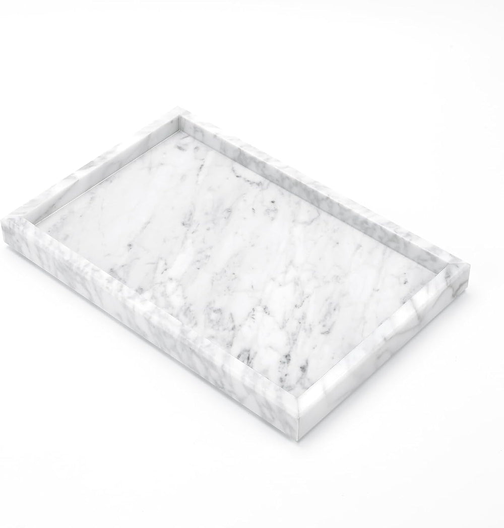 Yew & Tulip Natural Carrara White Marble Vanity Tray, Natural White Marbl...