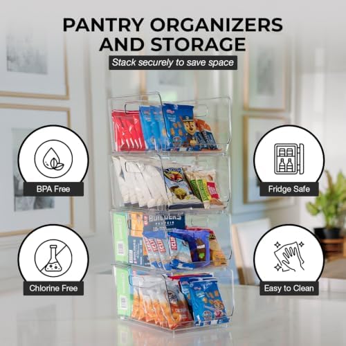 ClearSpace Stackable Storage Bins, Front Pantry Organizer, Medium, 4 Pack