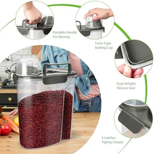 Viretec Rice Storage Container, 5 to 10lb Dry Food Airtight Dispenser, Pet Do...