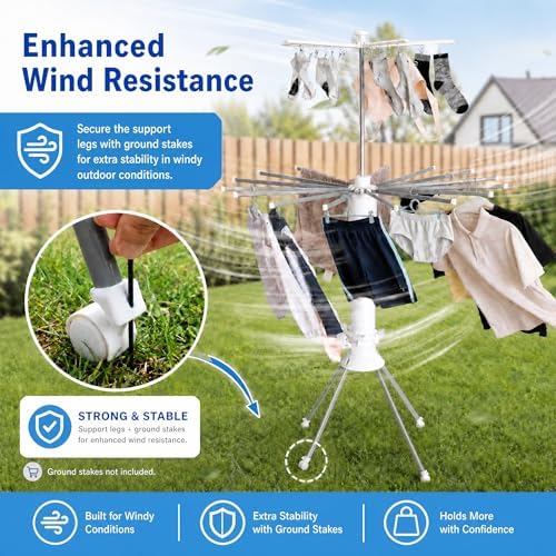 Clothes Drying Rack Foldable with Rolling Wheels, Portable Laundry Drying Rac...