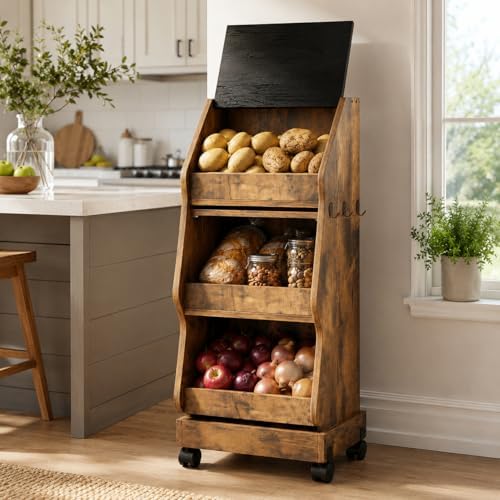 Rustic Farmhouse Pantry Cabinet with Wheels for Kitchen Storage