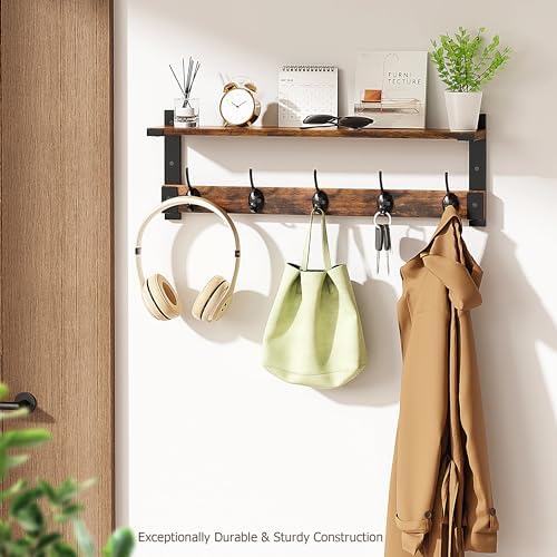 Oraich Coat Rack Wall Mount with Hooks and Shelf for Coat, Backpack, Key, Clo...