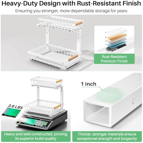 Kitstorack Under Sink Organizer, 2 Tier Under the Sink Storage, Slide out Pul...