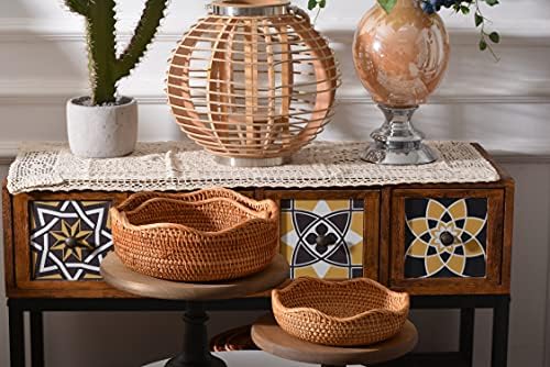 Rattan Bread Baskets Round Woven Fruit Bowls Key Holders Stackable for Storag...